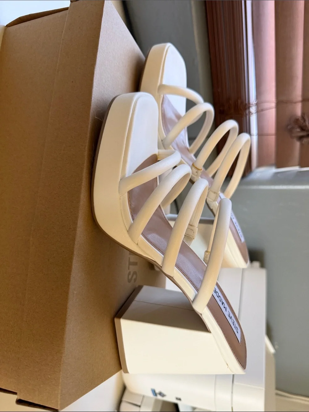 Steve Madden White Multi-Strap Block Heel Mules - Picture 2 of 3